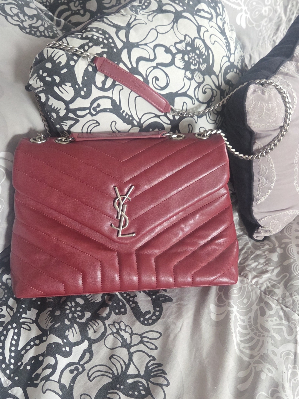 Saint Laurent Style Quilted Shoulder Bag in Deep Red